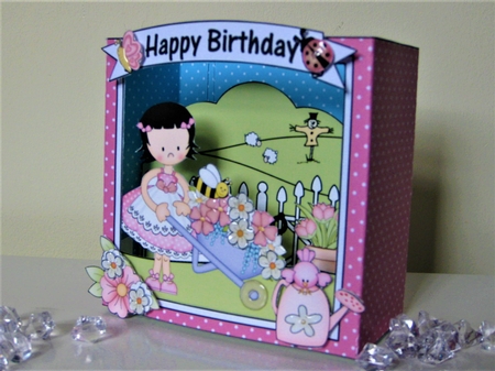 3D Cute Girlz Diorama Shadow Box Card Mini Kit  - Suzi has a Wheelbarrow by Pat Mottram