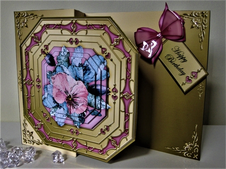 3D Shaped No-Hole Fold Back Pretty Floral Card with Pyramage Mini Kit  -  Spring Flowers by Pat Mottram