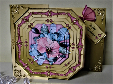 3D Shaped No-Hole Fold Back Pretty Floral Card with Pyramage Mini Kit  -  Spring Flowers by Pat Mottram