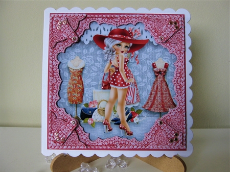 Fashion Girl, Lace Corner Stacker Card Topper by Pat Mottram