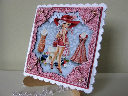 Fashion Girl, Lace Corner Stacker Card Topper by Pat Mottram
