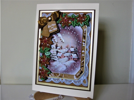 Snow Village Good Cheer 7x5in Fancy Lace Foldable Insert by Pat Mottram