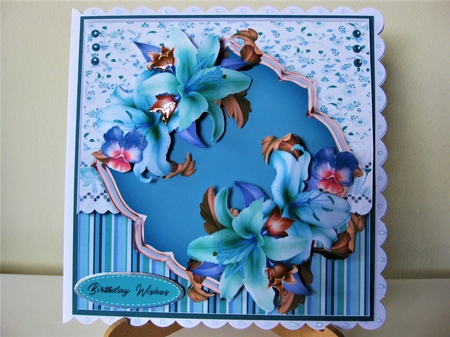 Aqua Lillys and Pansy  by Pat Mottram