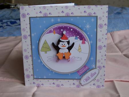 Xmas Penguin Quick Card with Decoupage by Patricia Blackburn