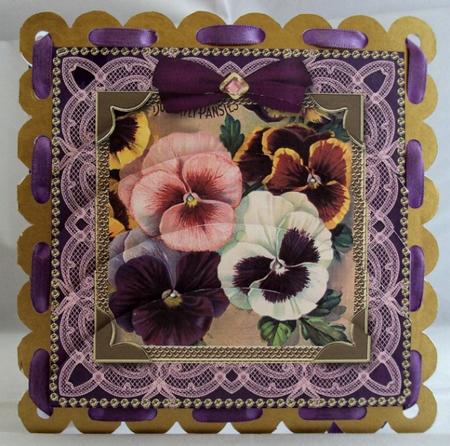 Lace Mixed Pansies 5in Rounded Bottom Stacker by Patricia Clayton