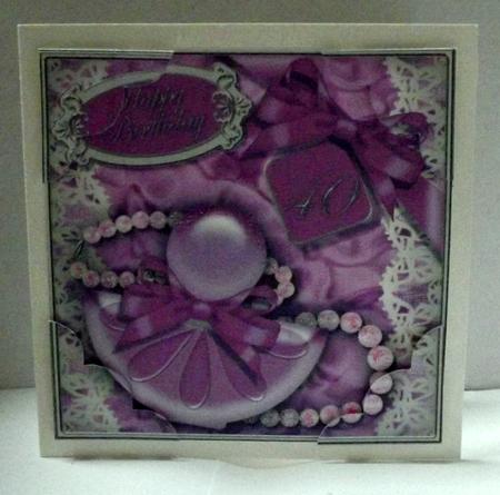 8 x 8 40th Birthday Perfume Lace N Pearls Scalloped Corner by Patricia Dyer-Smyth