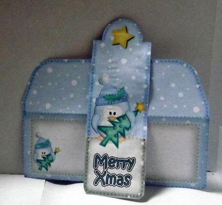 Xmas Penguin's Xmas Tree Bookmark Card N Envelope by Patricia Dyer-Smyth