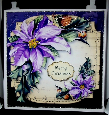 Sheet Music Christmas - Lilac Poinsettias 8x8 by Patricia Logan