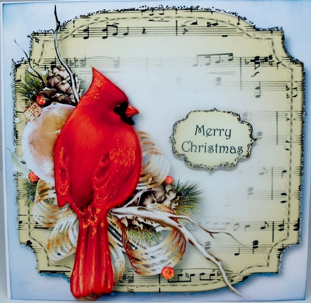 Sheet Music Christmas - Red Cardinal 8x8 by Patricia Logan
