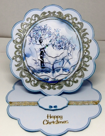 Little white reindeer scalloped easel card by Patricia Logan