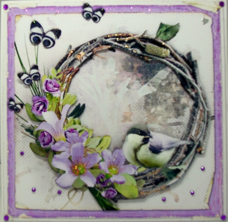 Vintage Wreath Bird Purple 1298 by Patricia Logan