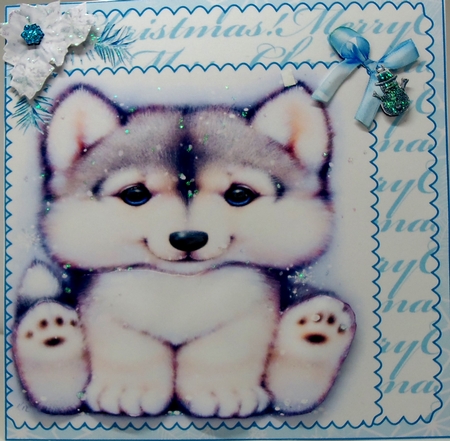 CUTE BABY WOLF CHRISTMAS CARD WITH CHARM by Patricia Logan