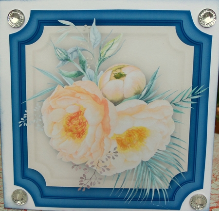 Beautiful  Peony Toppers on a Cut Out mat by Patricia Logan