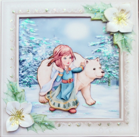 WINTER WALK GIRL WITH POLAR BEAR CHRISTMAS TOPPER by Patricia Logan