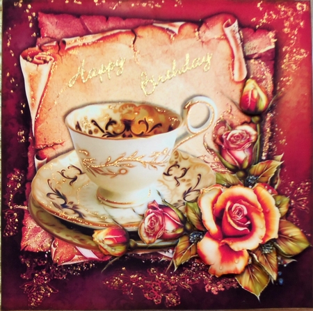 Teacup & Autumn Roses Quick Card by Patricia Logan