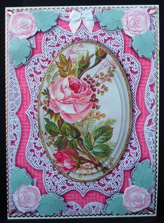 Pink Bouquet 2 A5 Lace Card Front Step by Step by Patricia Margaret Lewis