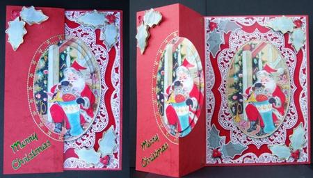 Santa Filling a Stocking A5 Lace Card Front Step by Step by Patricia Margaret Lewis