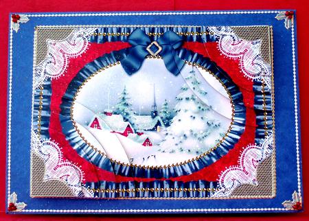 Christmas View 1 Oval 7x5inch Duo Corner Stack Card Front by Patricia Margaret Lewis
