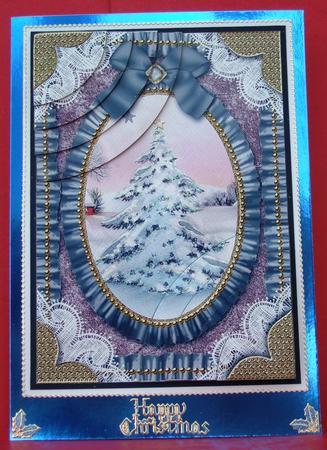 Christmas Snowy Tree Oval 7x5inch Duo Corner Stacker by Patricia Margaret Lewis