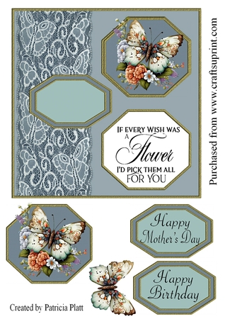  Butterfly Octagon Sentiment Tags-Neutral by Patricia Platt