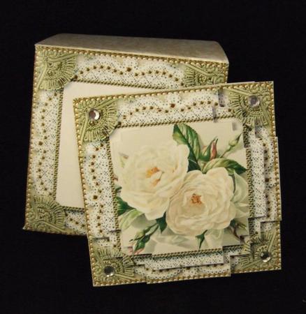White Roses Mini Card Envelope Block Stacker Aio by Patricia Platt