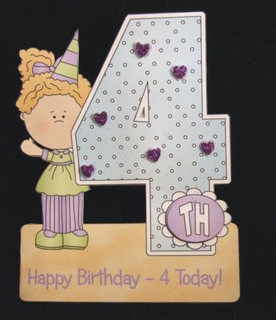Girl's Fourth Birthday - Shaped Card with Decoupage by Patricia Platt