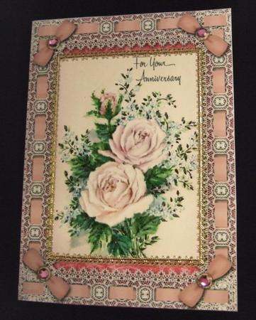 Anniversary Roses Lace Eyelet A5 Folded Card by Patricia Platt