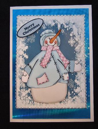 Christmas Snowman in Blue by Patricia Platt