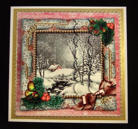 Winter Walk Holly 5inch Square Scalloped 2 Side Stacker by Patricia Platt