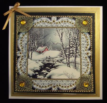 Christmas Snow Scene One Edge Scallop Bottom Stacker by Patricia Platt