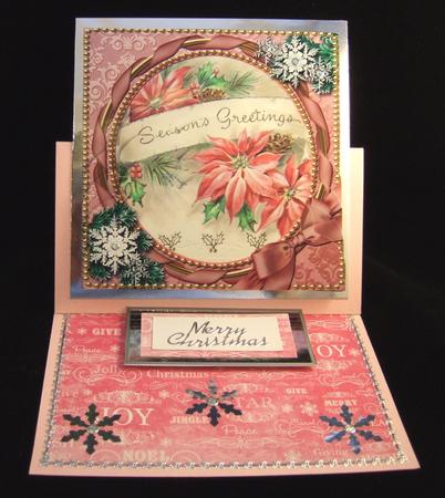 Pink Poinsetta Circle Snow One Edge Scallop Bottom Stacker by Patricia Platt