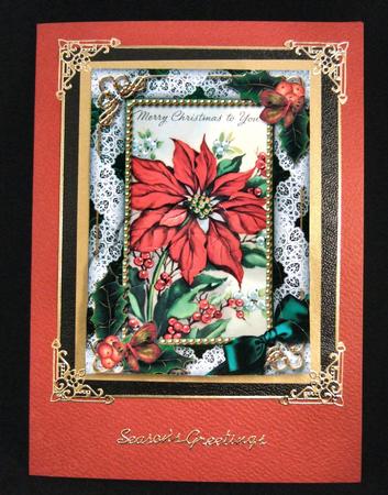 Red Poinsettia Holly One Edge Scallop Bottom 7x5inch Stacker by Patricia Platt