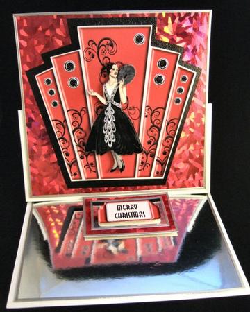 Art Deco Panels in Red with Elegant Lady with Fan by Patricia Platt