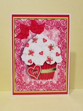 Hot Pink Cupcake with Flowers & Butterflies A4 by Patty Stone