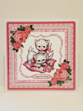 Vintage Kitties with Pink Vintage Roses and Pillow by Patty Stone