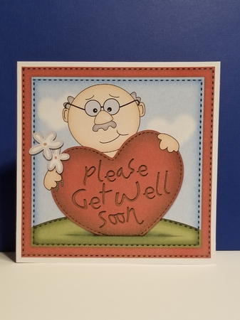 8 x 8 Old Man Bert has a Get Well Heart Scalloped Topper by Patty Stone