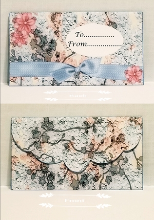 Blue & Pink speckled floral money wallet with flowers and bow by Patty Stone