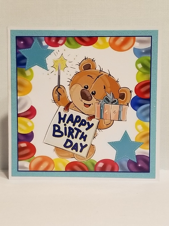 Birthday Teddy in balloon frame 8x8 by Patty Stone
