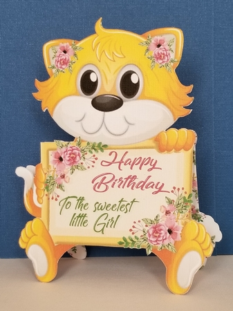 3D A Frame Cat Card - Sweet Little Girl Birthday Card by Patty Stone