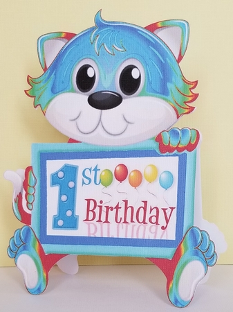 3D A Frame Cat Card - 1st Birthday Rainbow Boy Card by Patty Stone