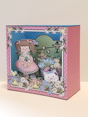 3D Cute Girlz Diorama Shadow Box Card Mini Kit  - Liz has a Pot of Daisies by Patty Stone