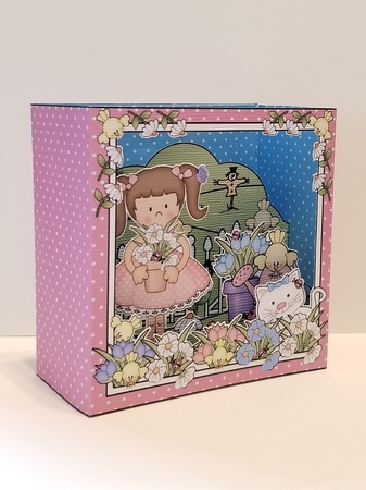 3D Cute Girlz Diorama Shadow Box Card Mini Kit  - Liz has a Pot of Daisies by Patty Stone