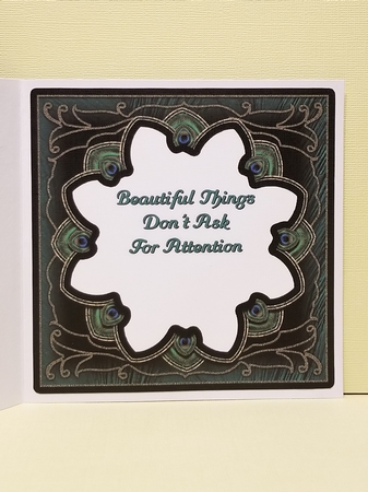 Peacock Tail Mandala Square Card Front by Patty Stone