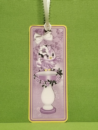 cute little purple bird with bird bath and flowers Tall DL by Patty Stone