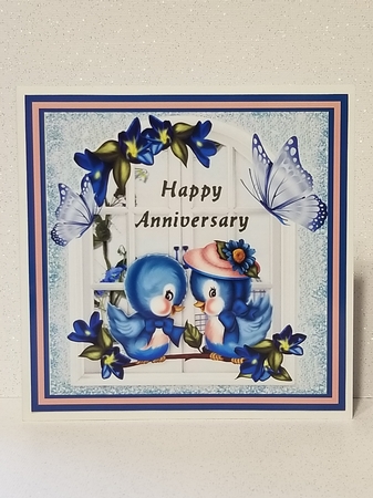 cute blue birds on a branch with pretty window 8x8 by Patty Stone