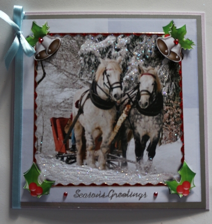 JJ CHRISTMAS HORSES SLEIGH RIDE 8X8 CARD by Sharon Frost