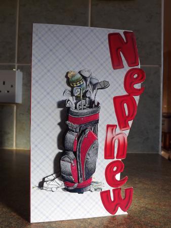 Golf Bag Nephew Shaped Card by Paul Mawhinney