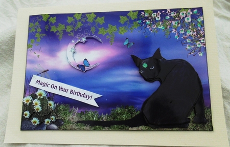 Mystical Cat Witchy Wishes A5 Decoupage Card by Pauline Duncan