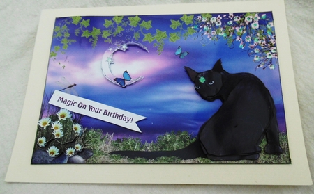 Mystical Cat Witchy Wishes A5 Decoupage Card by Pauline Duncan