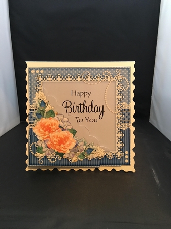 A Touch of Elegance Birthday Flowers Pearls and Lace Scalloped Corner Stacker by pauline inglis